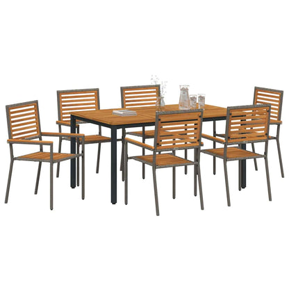 Set da Pranzo per Giardino 7 pcs Grigio e naturale polyrattan