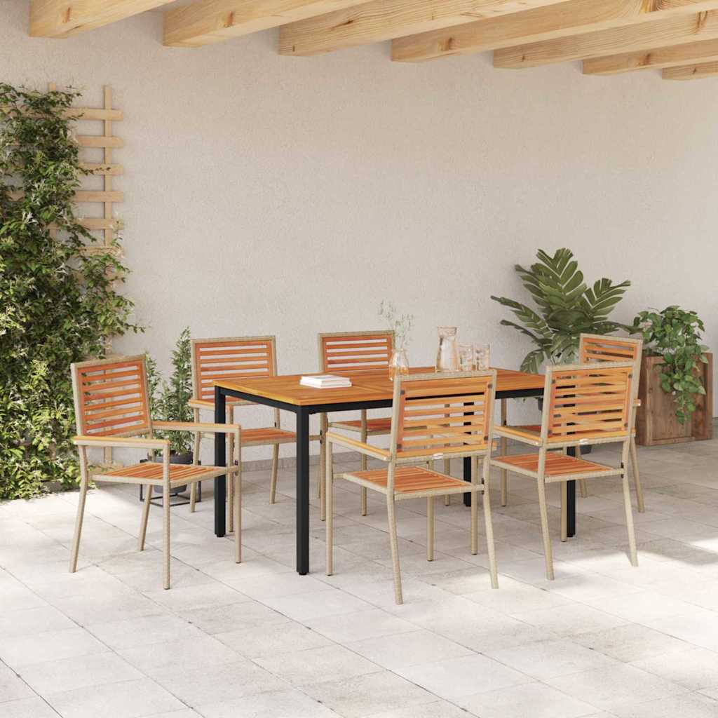 Set da Pranzo per Giardino 7 pcs Beige e Marrone polyrattan