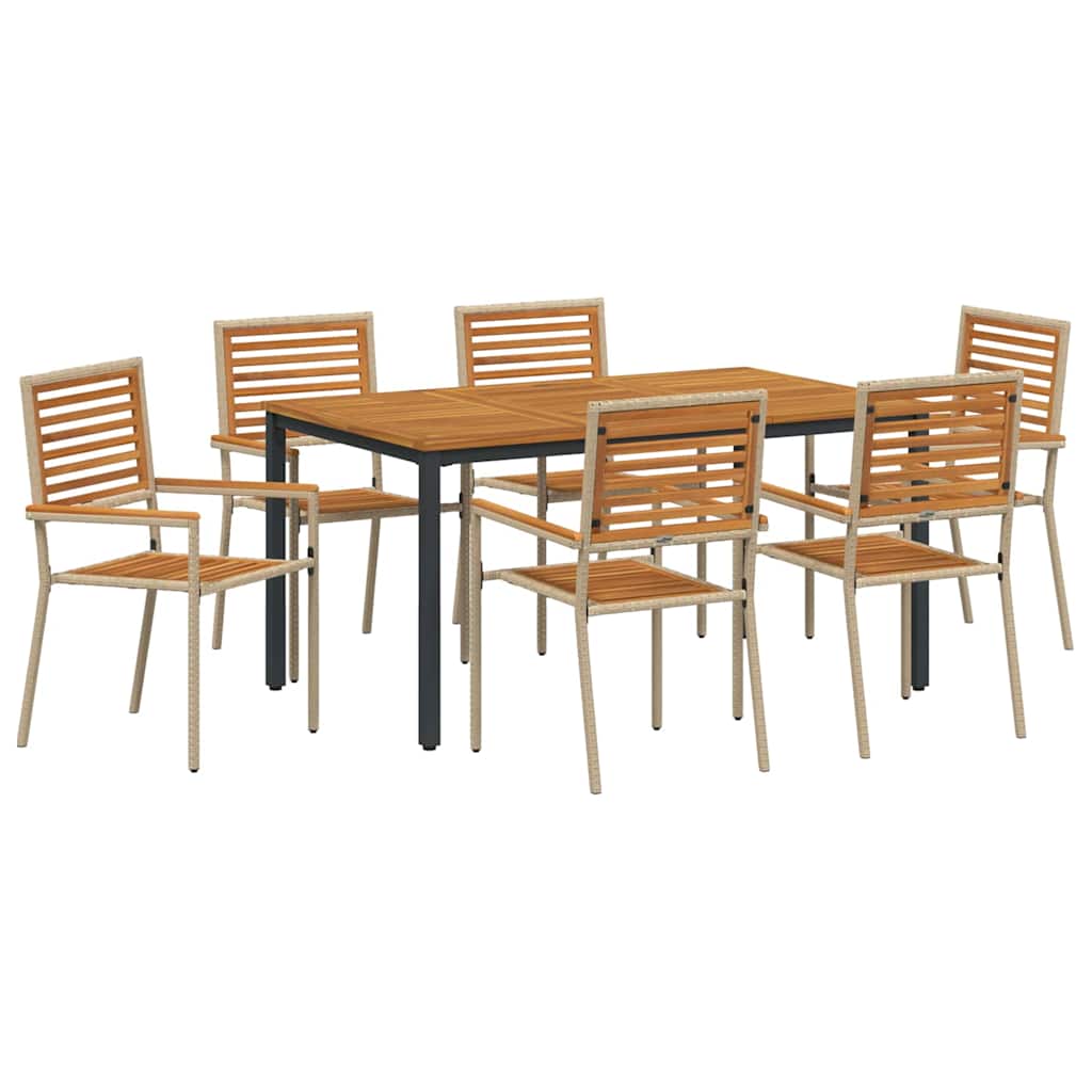 Set da Pranzo per Giardino 7 pcs Beige e Marrone polyrattan