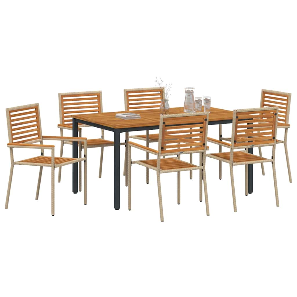 Set da Pranzo per Giardino 7 pcs Beige e Marrone polyrattan