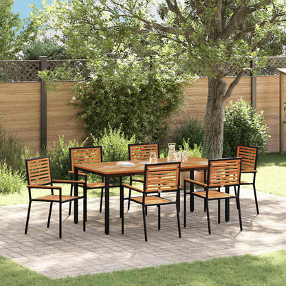 Set da Pranzo per Giardino 7 pcs Nero e Legno polyrattan