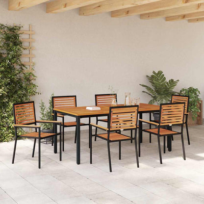 Set da Pranzo per Giardino 7 pcs Nero e Legno polyrattan