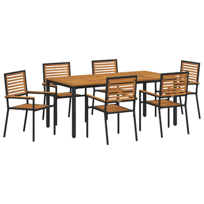 Set da Pranzo per Giardino 7 pcs Nero e Legno polyrattan