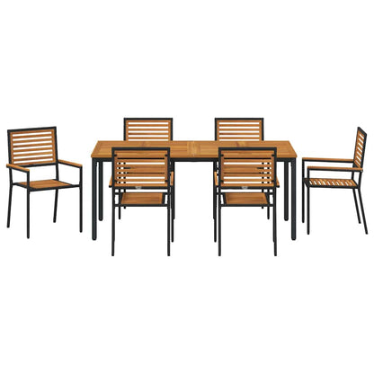 Set da Pranzo per Giardino 7 pcs Nero e Legno polyrattan