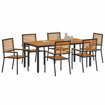 Set da Pranzo per Giardino 7 pcs Nero e Legno polyrattan