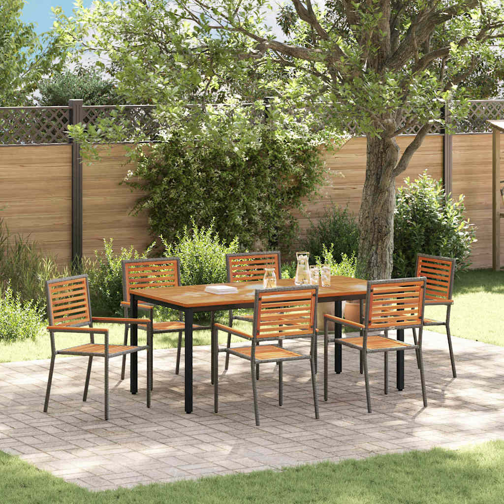 Set da Pranzo per Giardino 7 pcs Grigio polyrattan