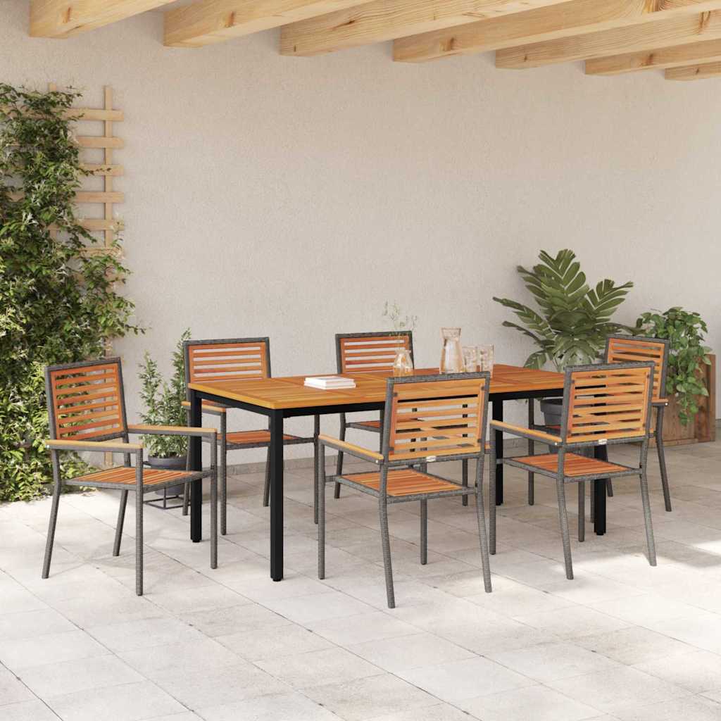Set da Pranzo per Giardino 7 pcs Grigio polyrattan