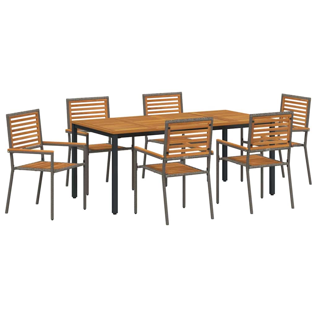 Set da Pranzo per Giardino 7 pcs Grigio polyrattan