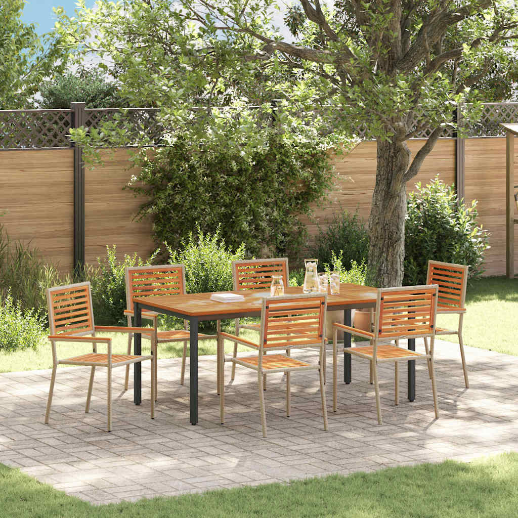 Set da Pranzo per Giardino 7 pcs Beige polyrattan