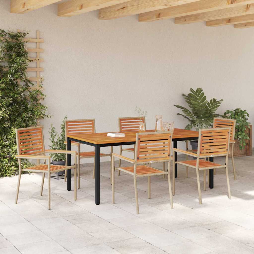 Set da Pranzo per Giardino 7 pcs Beige polyrattan