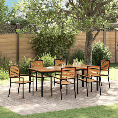 Set da Pranzo per Giardino 7 pcs Nero polyrattan