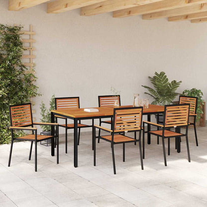 Set da Pranzo per Giardino 7 pcs Nero polyrattan
