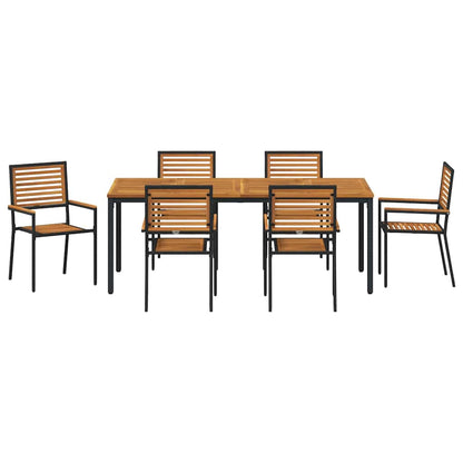 Set da Pranzo per Giardino 7 pcs Nero polyrattan