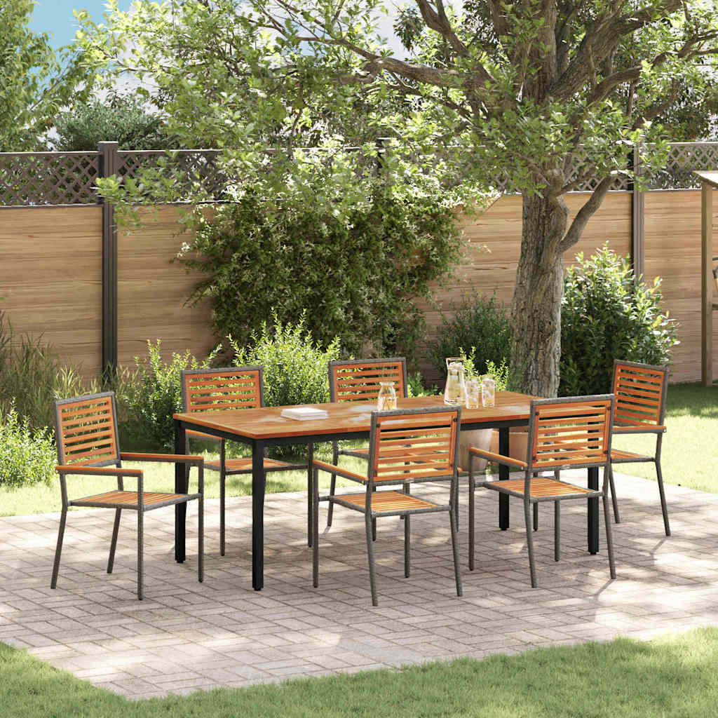 Set da Pranzo per Giardino 7 pcs Grigio e Marrone polyrattan