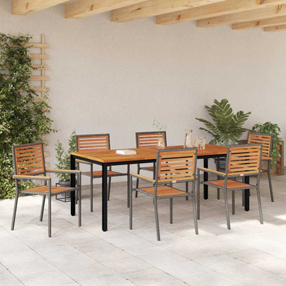 Set da Pranzo per Giardino 7 pcs Grigio e Marrone polyrattan