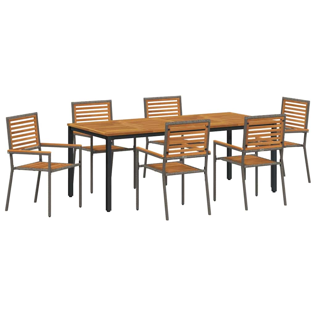 Set da Pranzo per Giardino 7 pcs Grigio e Marrone polyrattan