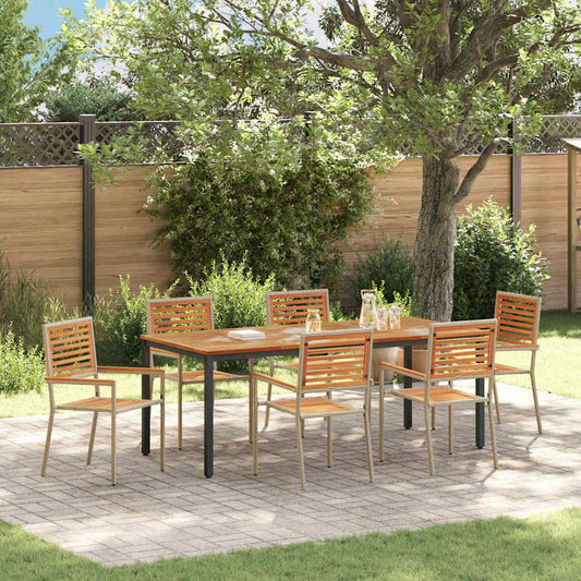 Set da Pranzo per Giardino 7 pcs Beige e Marrone polyrattan