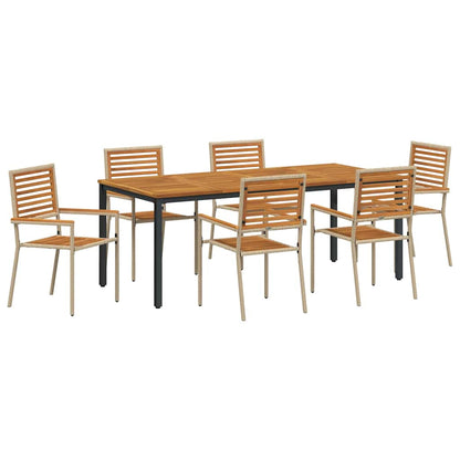 Set da Pranzo per Giardino 7 pcs Beige e Marrone polyrattan