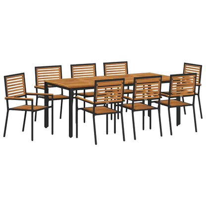 Set da Pranzo per Giardino 9 pcs Nero polyrattan