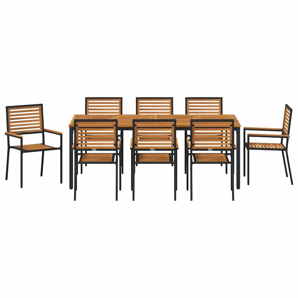 Set da Pranzo per Giardino 9 pcs Nero polyrattan
