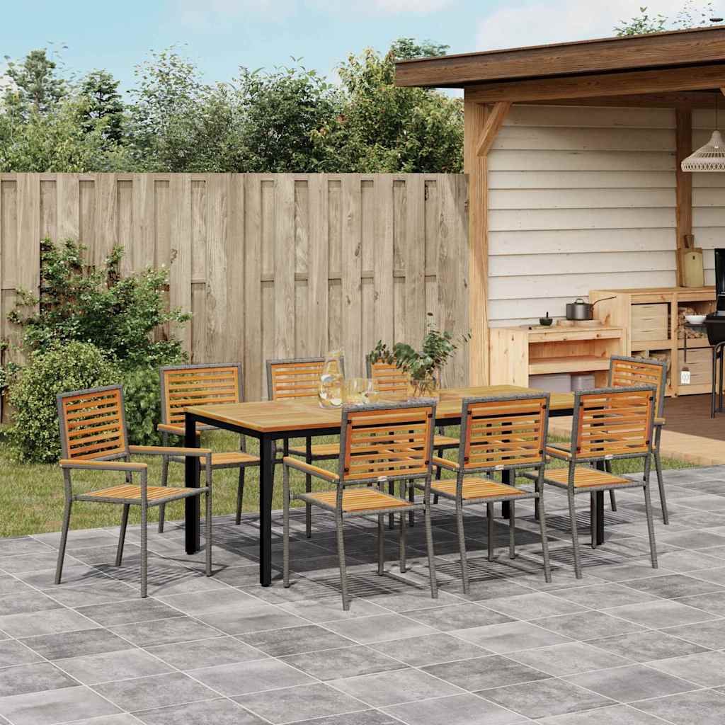 Set da Pranzo per Giardino 9 pcs Grigio e Teak Naturale