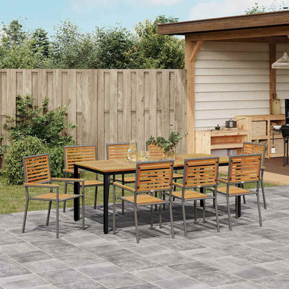 Set da Pranzo per Giardino 9 pcs Grigio e Teak Naturale