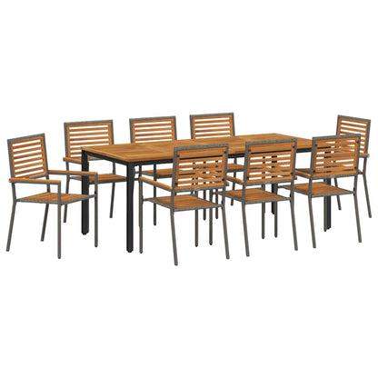 Set da Pranzo per Giardino 9 pcs Grigio e Teak Naturale