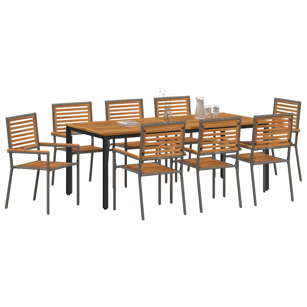 Set da Pranzo per Giardino 9 pcs Grigio e Teak Naturale
