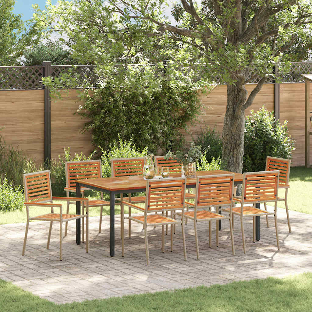 Set da Pranzo per Giardino 9 pcs Beige polyrattan