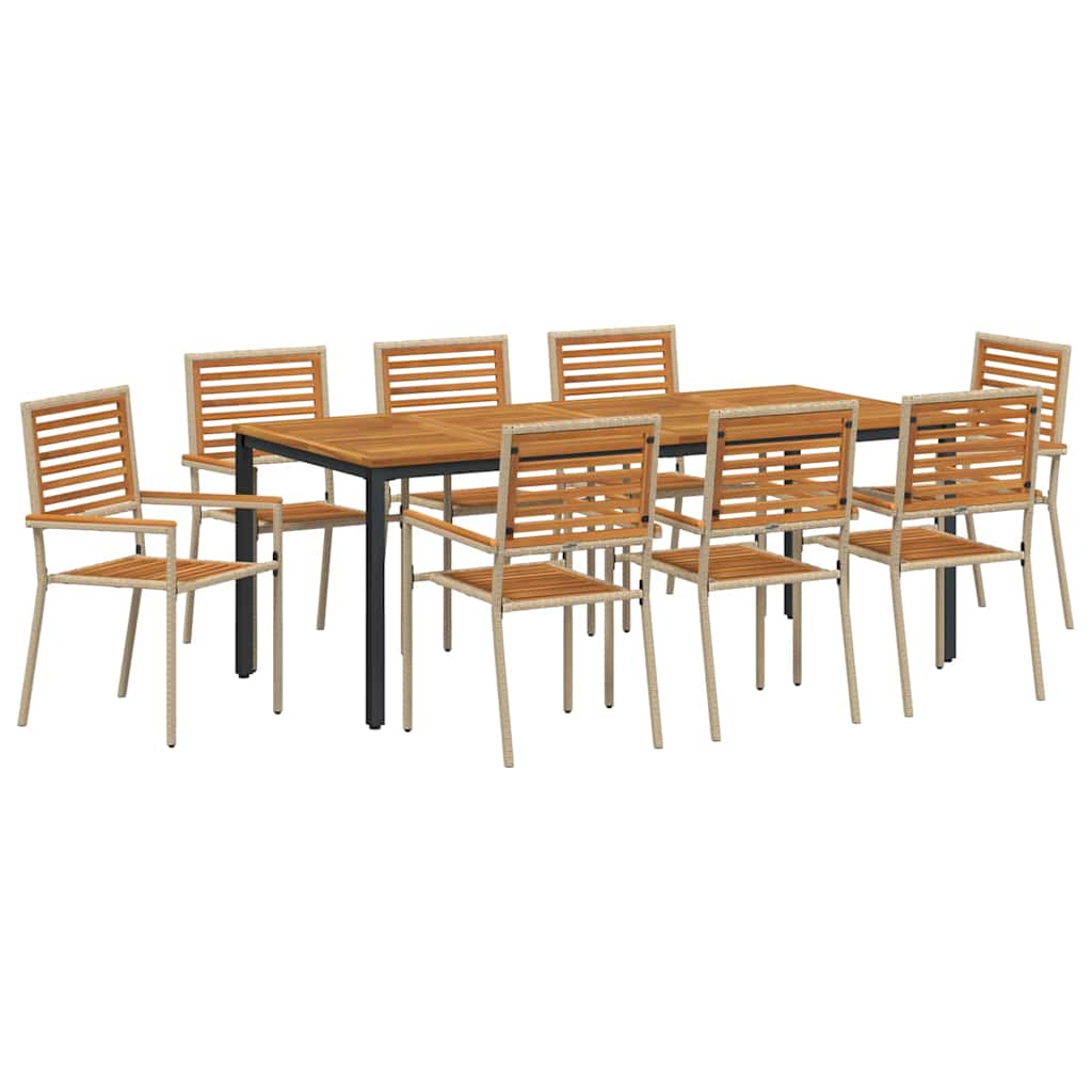 Set da Pranzo per Giardino 9 pcs Beige polyrattan