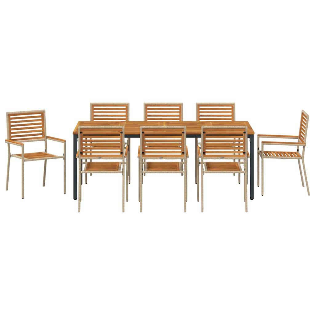 Set da Pranzo per Giardino 9 pcs Beige polyrattan