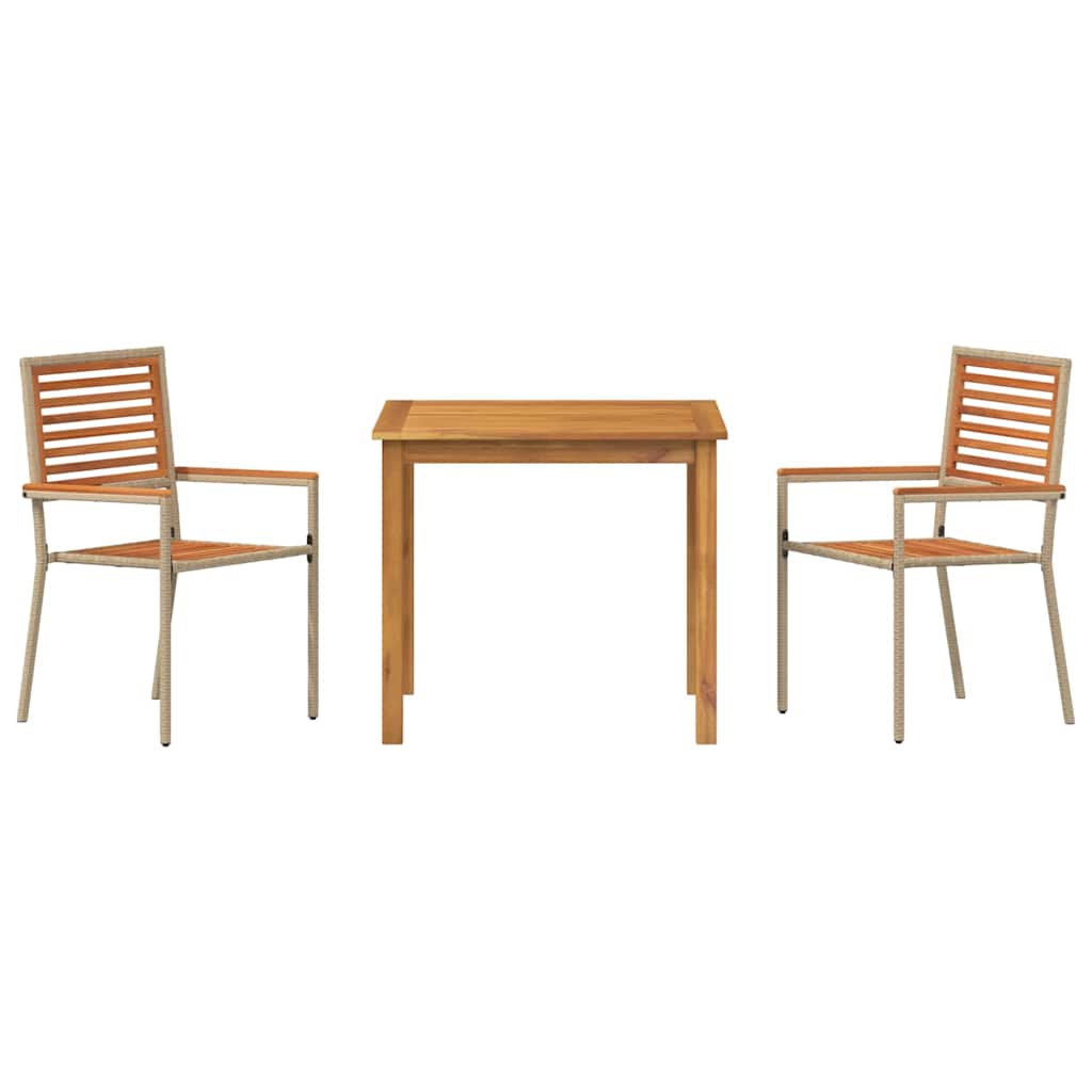 Set da Pranzo per Giardino 3 pcs Beige Poly Rattan - homemem39