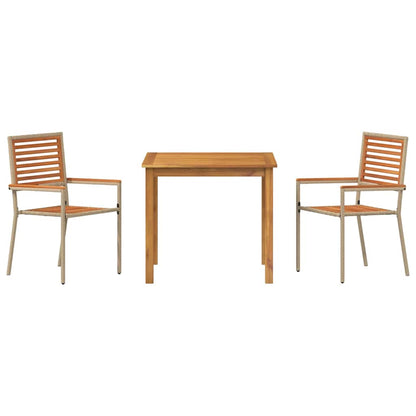 Set da Pranzo per Giardino 3 pcs Beige Poly Rattan - homemem39