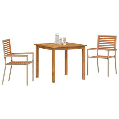 Set da Pranzo per Giardino 3 pcs Beige Poly Rattan - homemem39
