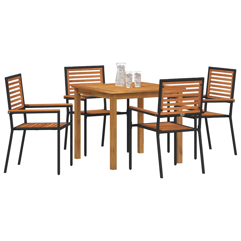 Set da Pranzo per Giardino 5 pcs Nero Poly Rattan - homemem39