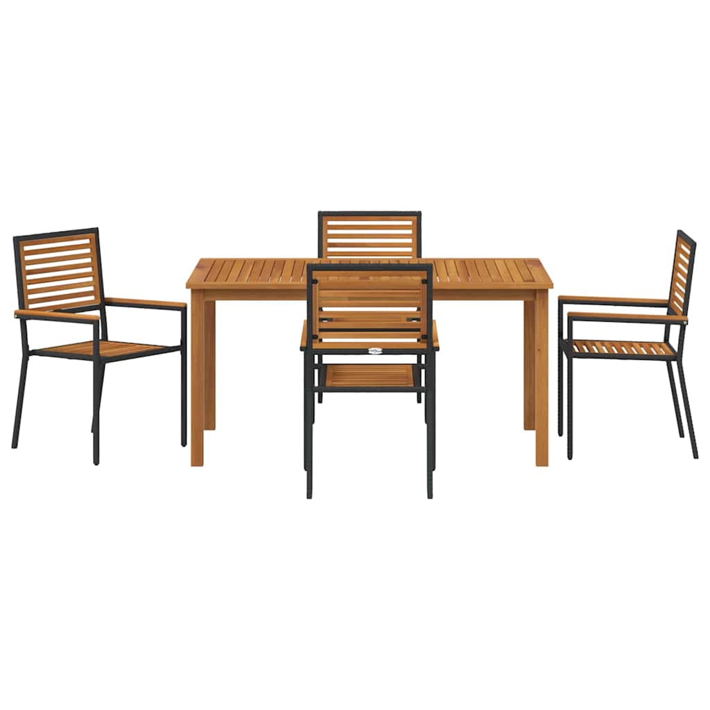 Set da Pranzo per Giardino 5 pcs Nero Poly Rattan - homemem39
