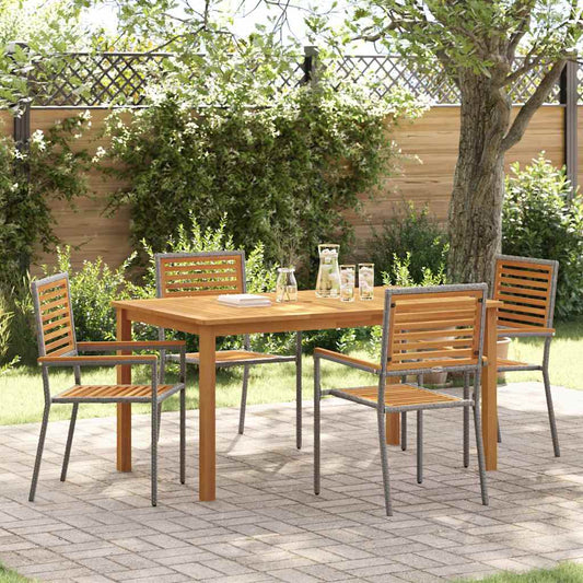Set da Pranzo per Giardino 5 pcs Grigio Poly Rattan