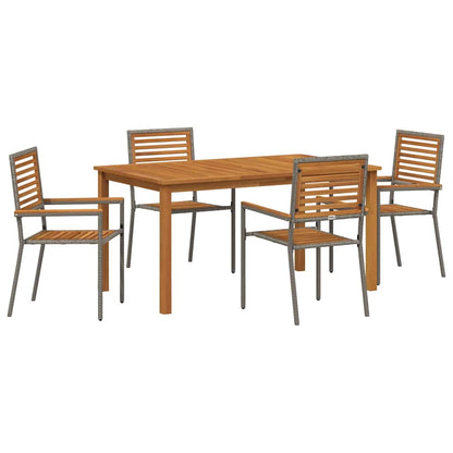 Set da Pranzo per Giardino 5 pcs Grigio Poly Rattan