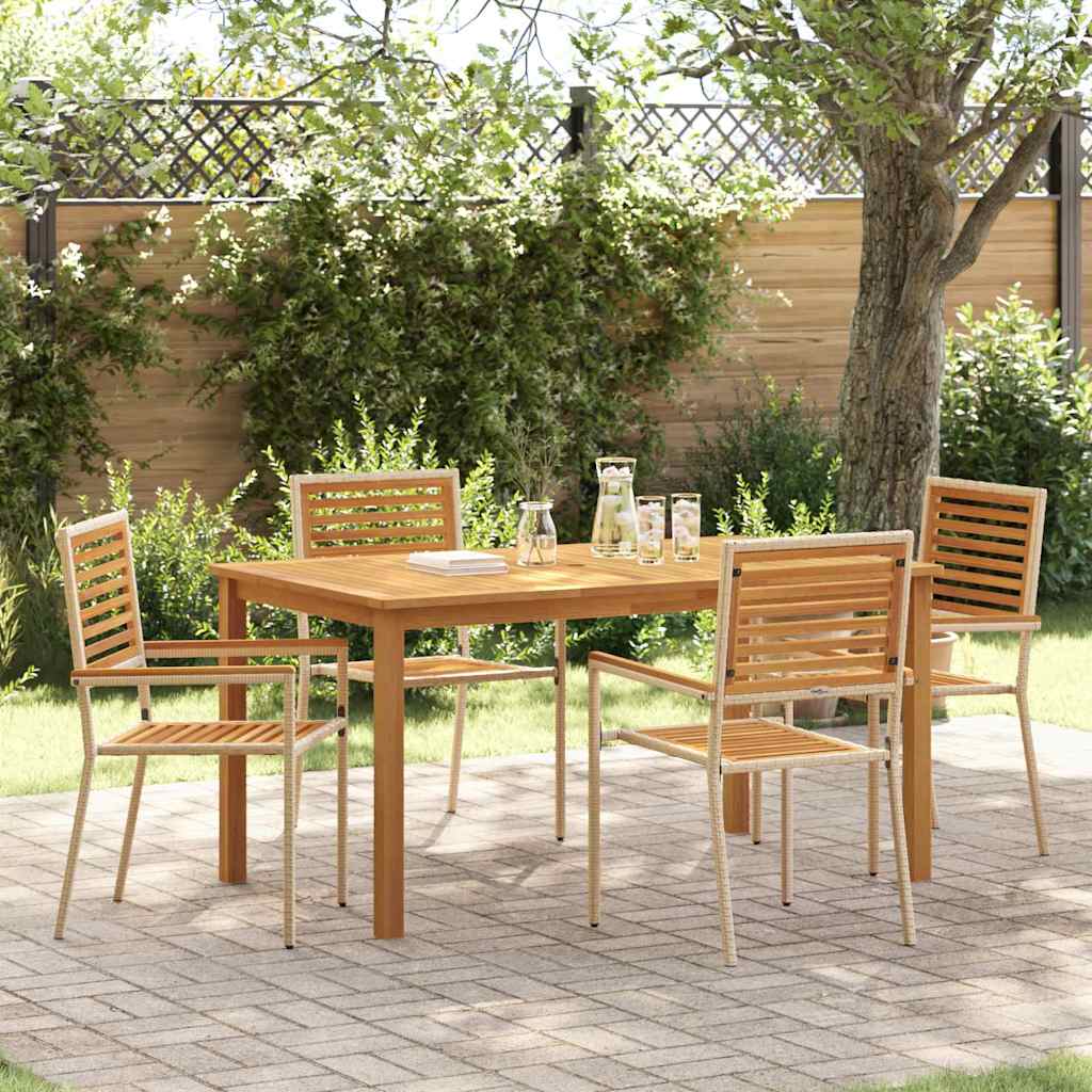 Set da Pranzo per Giardino 5 pcs Beige Poly Rattan - homemem39