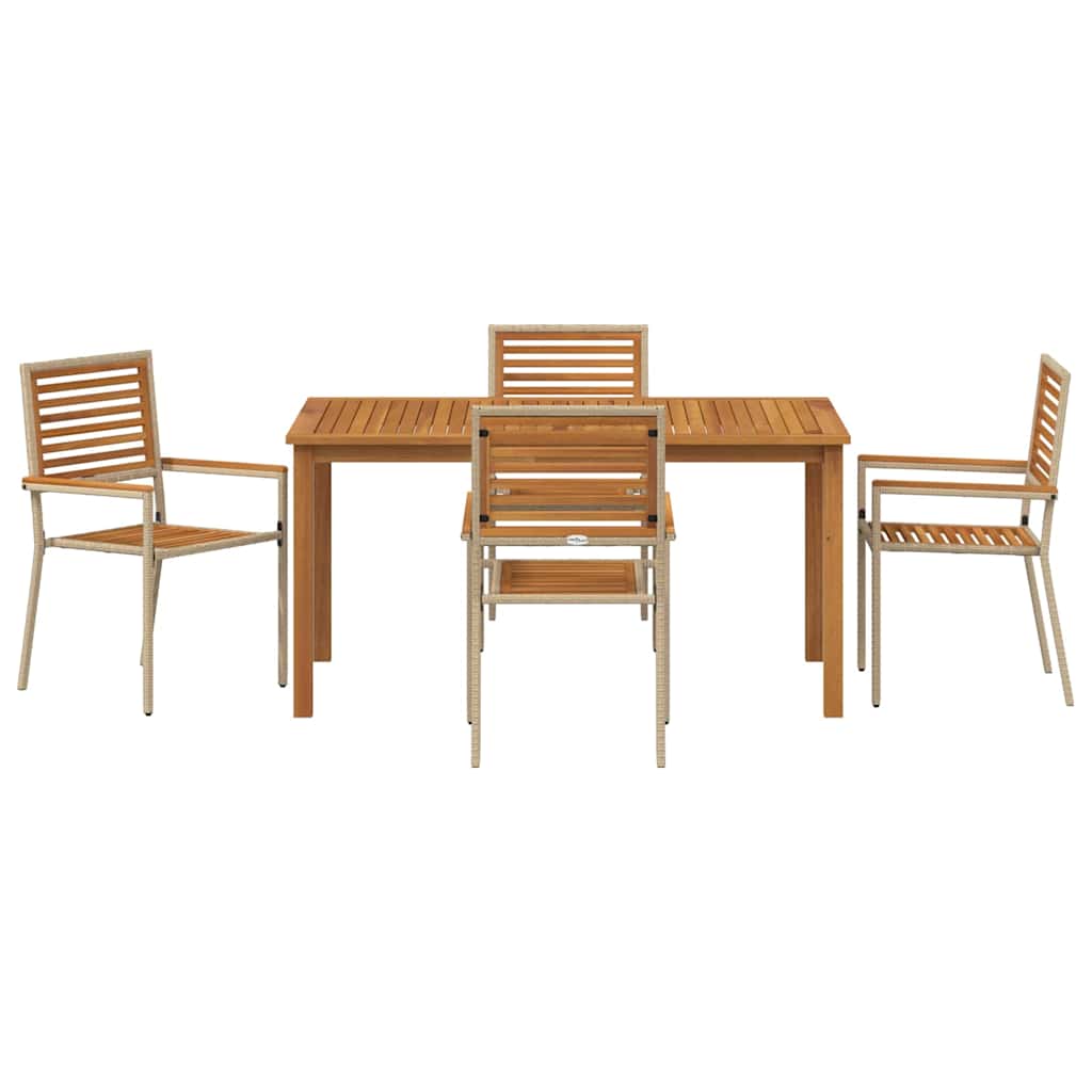 Set da Pranzo per Giardino 5 pcs Beige Poly Rattan - homemem39