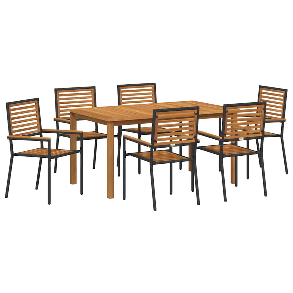 Set da Pranzo per Giardino 7 pcs Nero Poly Rattan - homemem39