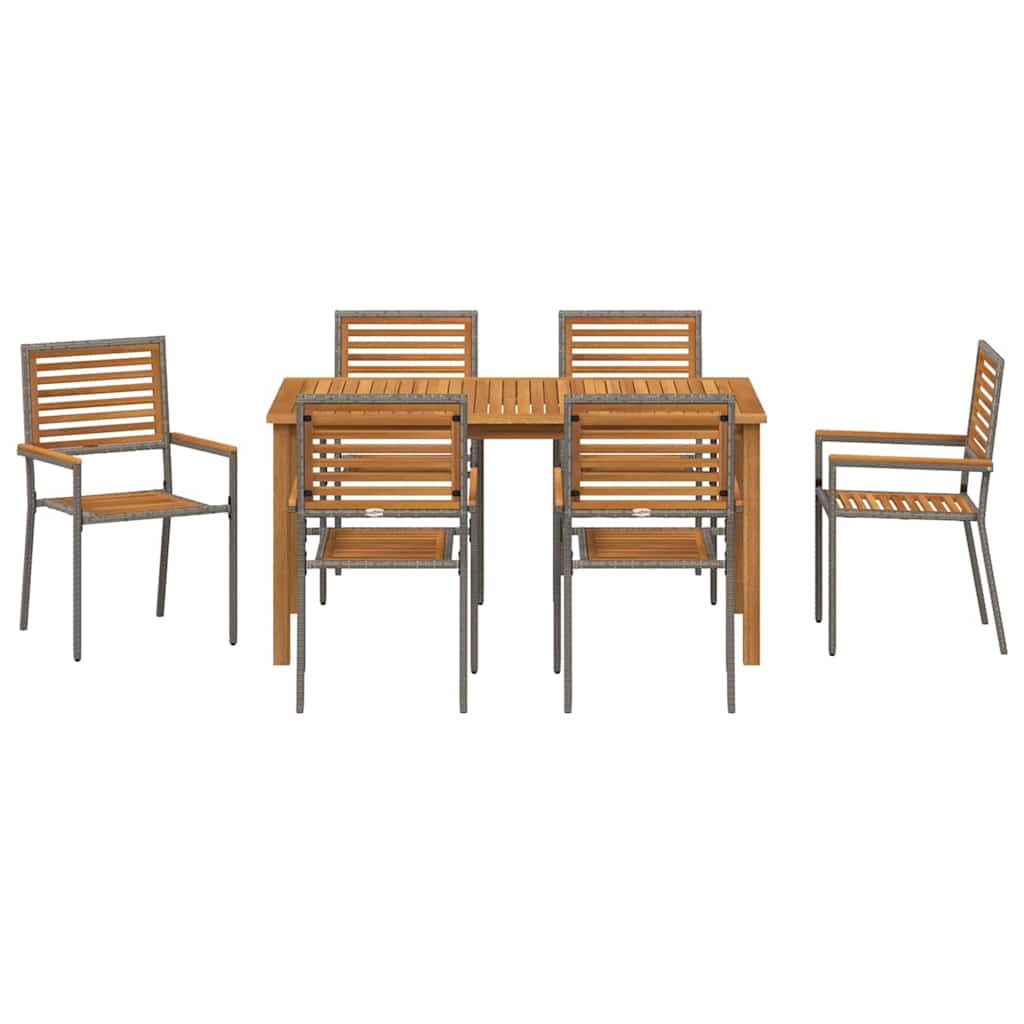 Set da Pranzo per Giardino 7 pcs Grigio Poly Rattan