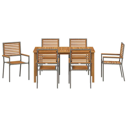 Set da Pranzo per Giardino 7 pcs Grigio Poly Rattan