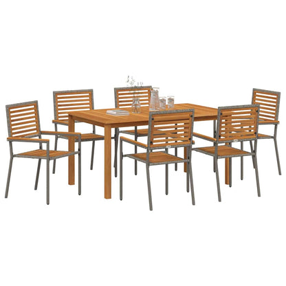 Set da Pranzo per Giardino 7 pcs Grigio Poly Rattan