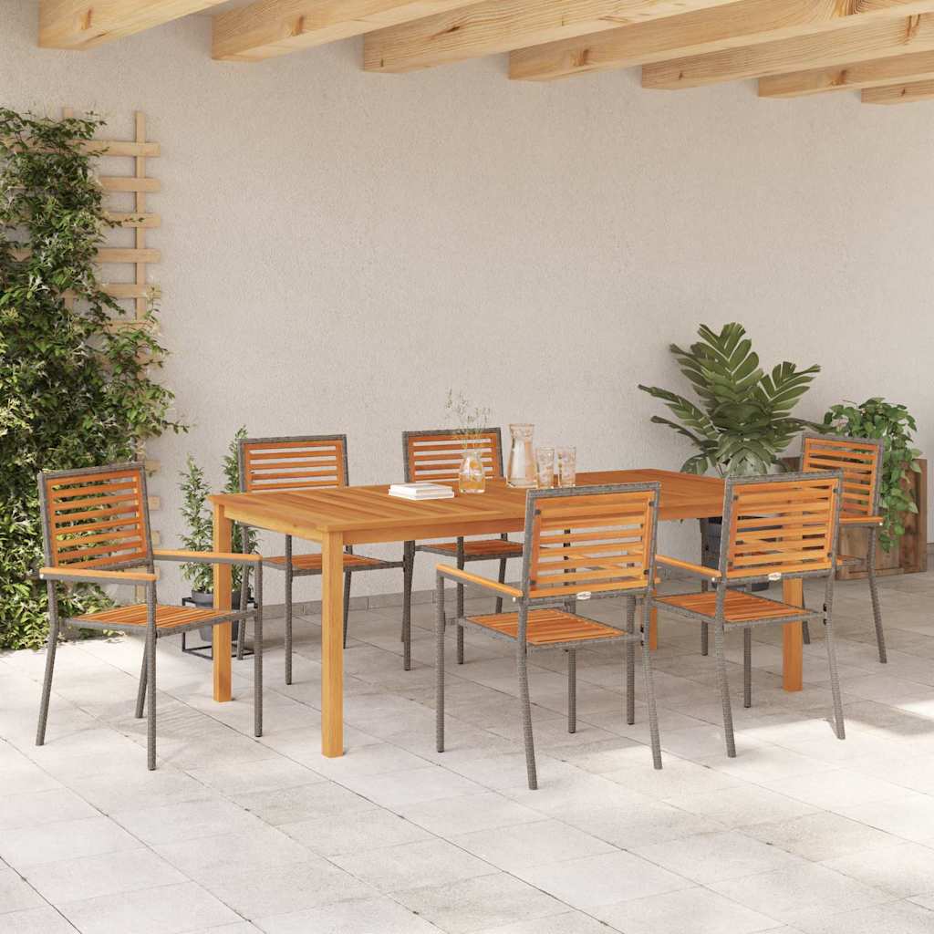 Set da Pranzo per Giardino 7 pcs Grigio Poly Rattan - homemem39