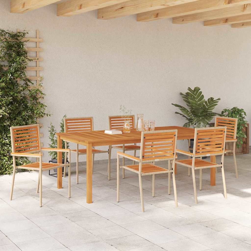 Set da Pranzo per Giardino 7 pcs Beige Poly Rattan - homemem39