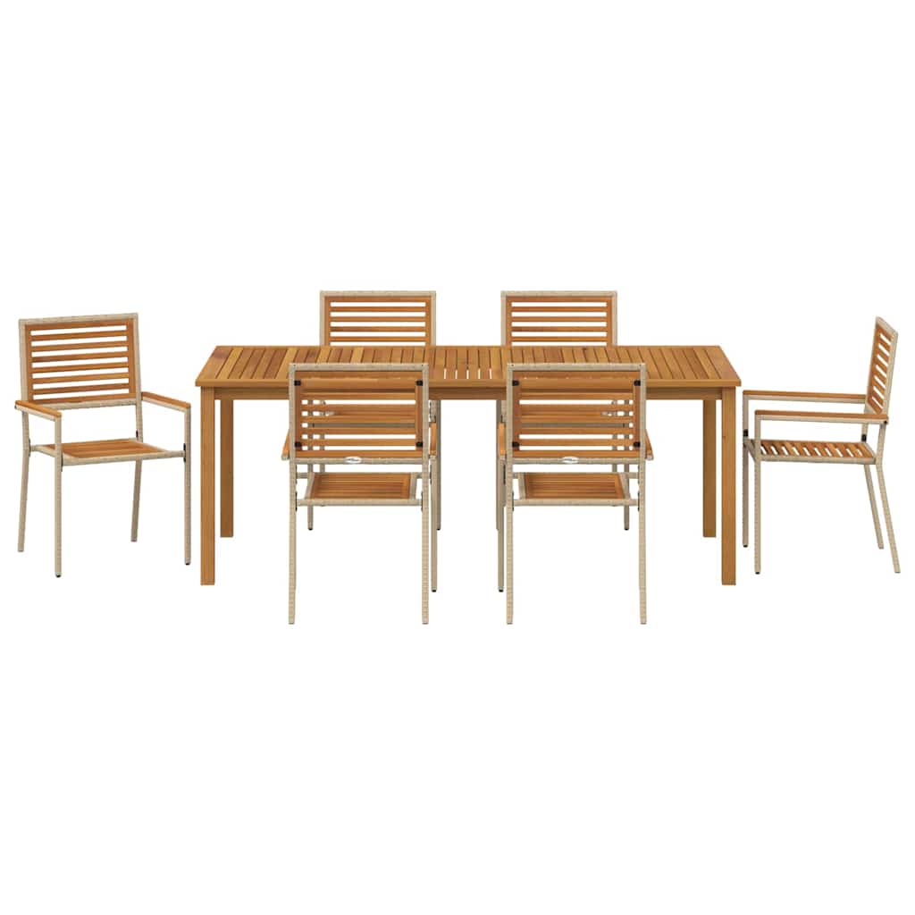 Set da Pranzo per Giardino 7 pcs Beige Poly Rattan - homemem39