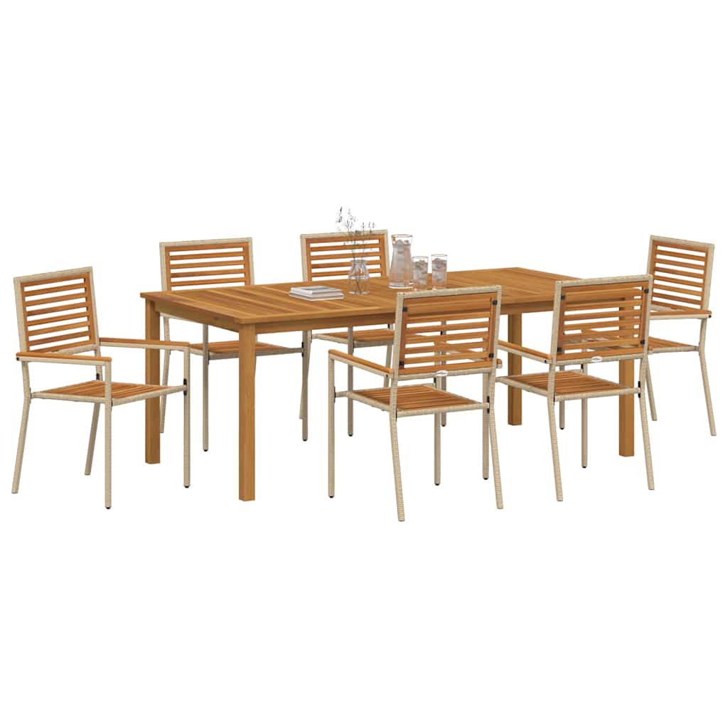 Set da Pranzo per Giardino 7 pcs Beige Poly Rattan - homemem39