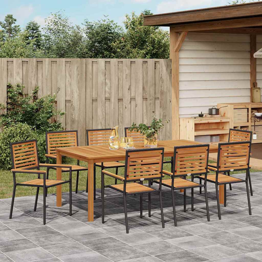 Set da Pranzo per Giardino 9 pcs Nero Poly Rattan - homemem39