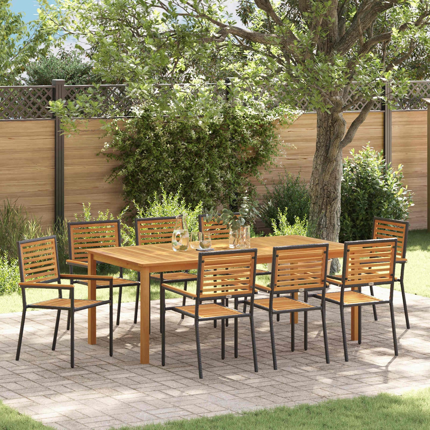 Set da Pranzo per Giardino 9 pcs Nero Legno di Acacia Massello | homemem39